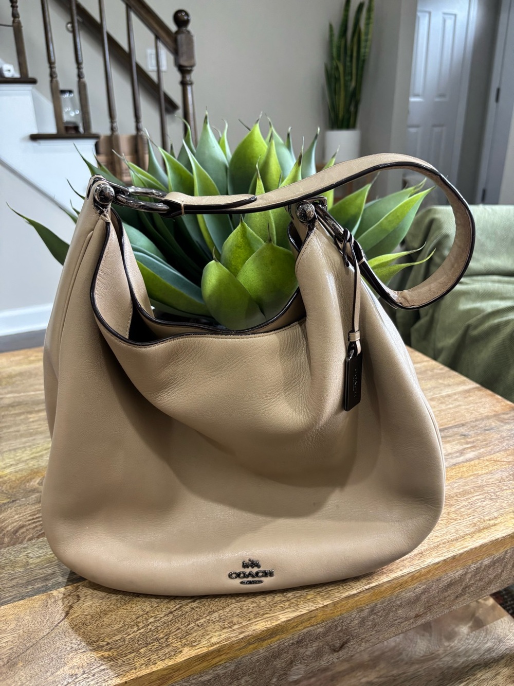 Coach Tan Nomad Pebbled Leather Hobo Shoulder Bag